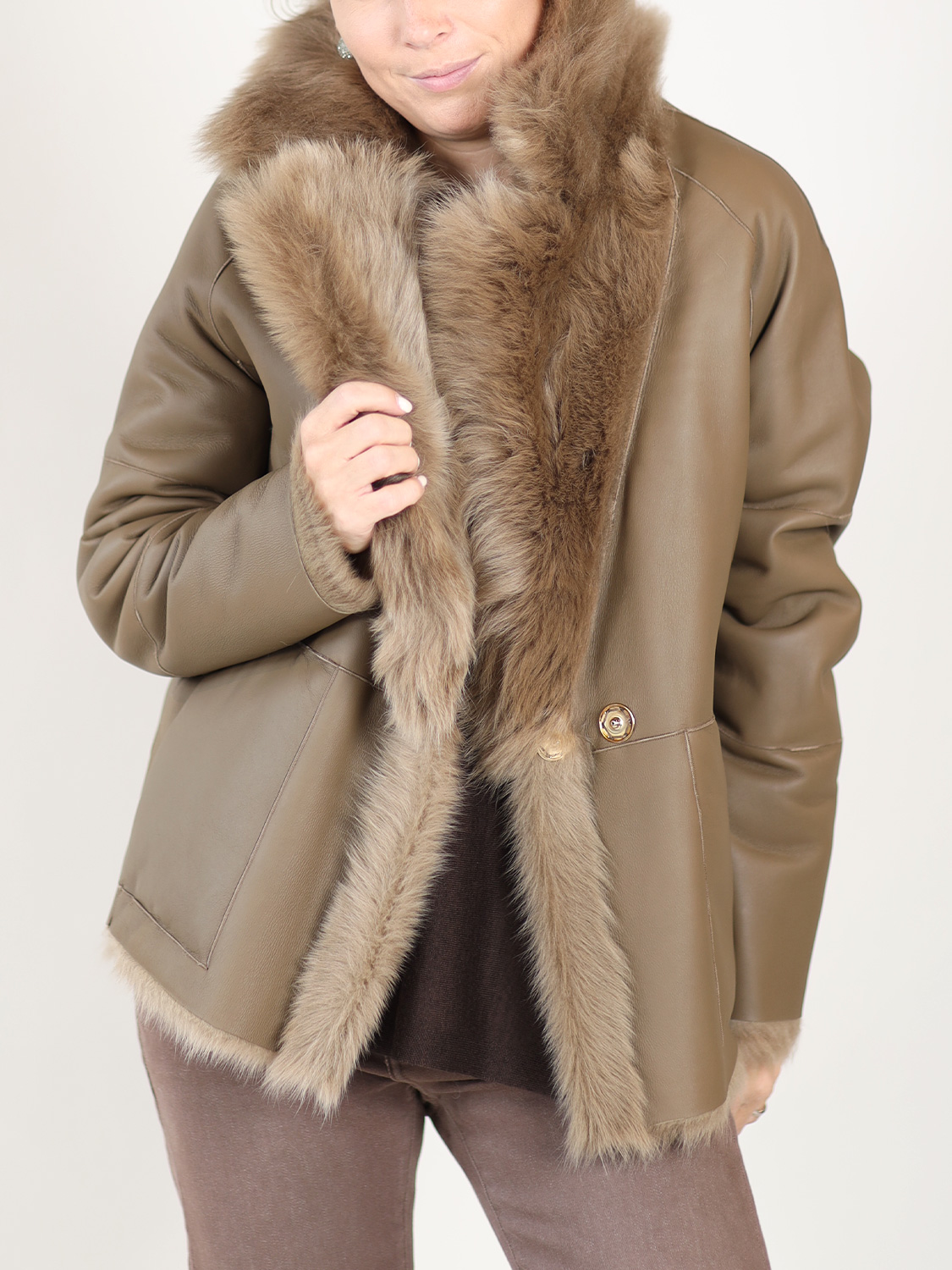 Blancha Toscana – Short fur coat khaki 34