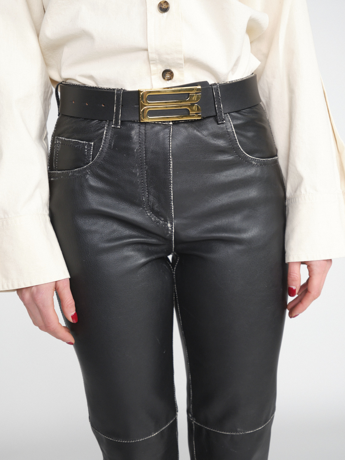 Victoria Beckham Jumbo Frame - Cinturón de piel con hebilla dorada  negro S