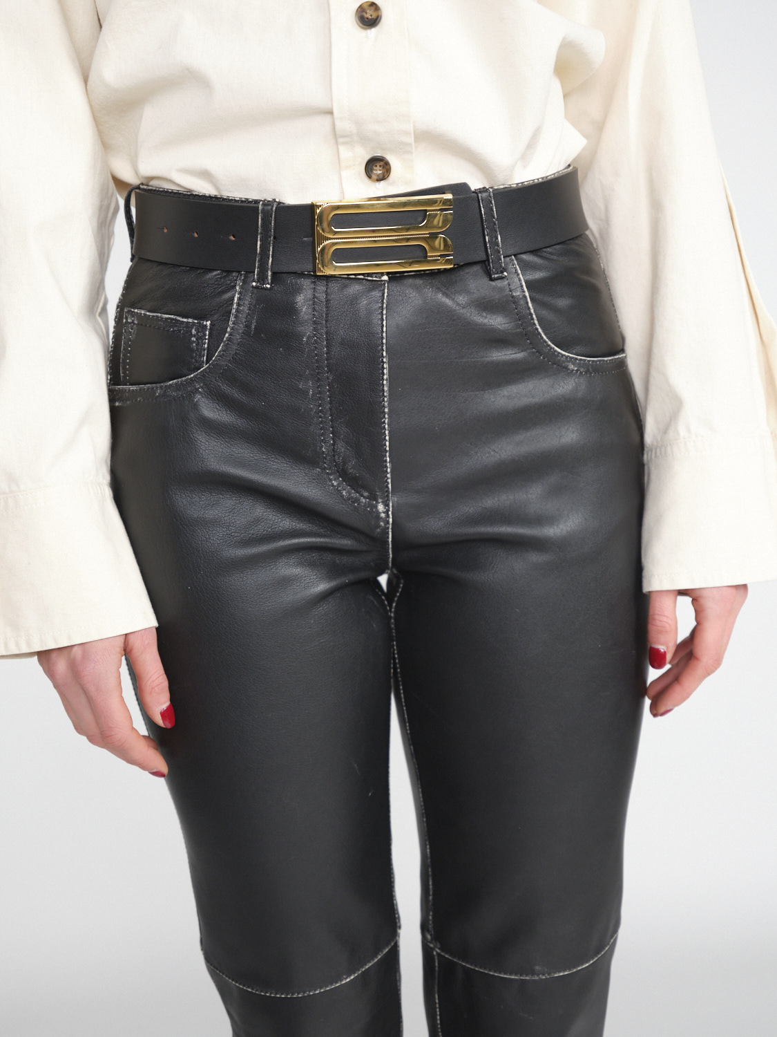 Victoria Beckham Jumbo Frame - Leather belt with gold-coloured buckle  black S