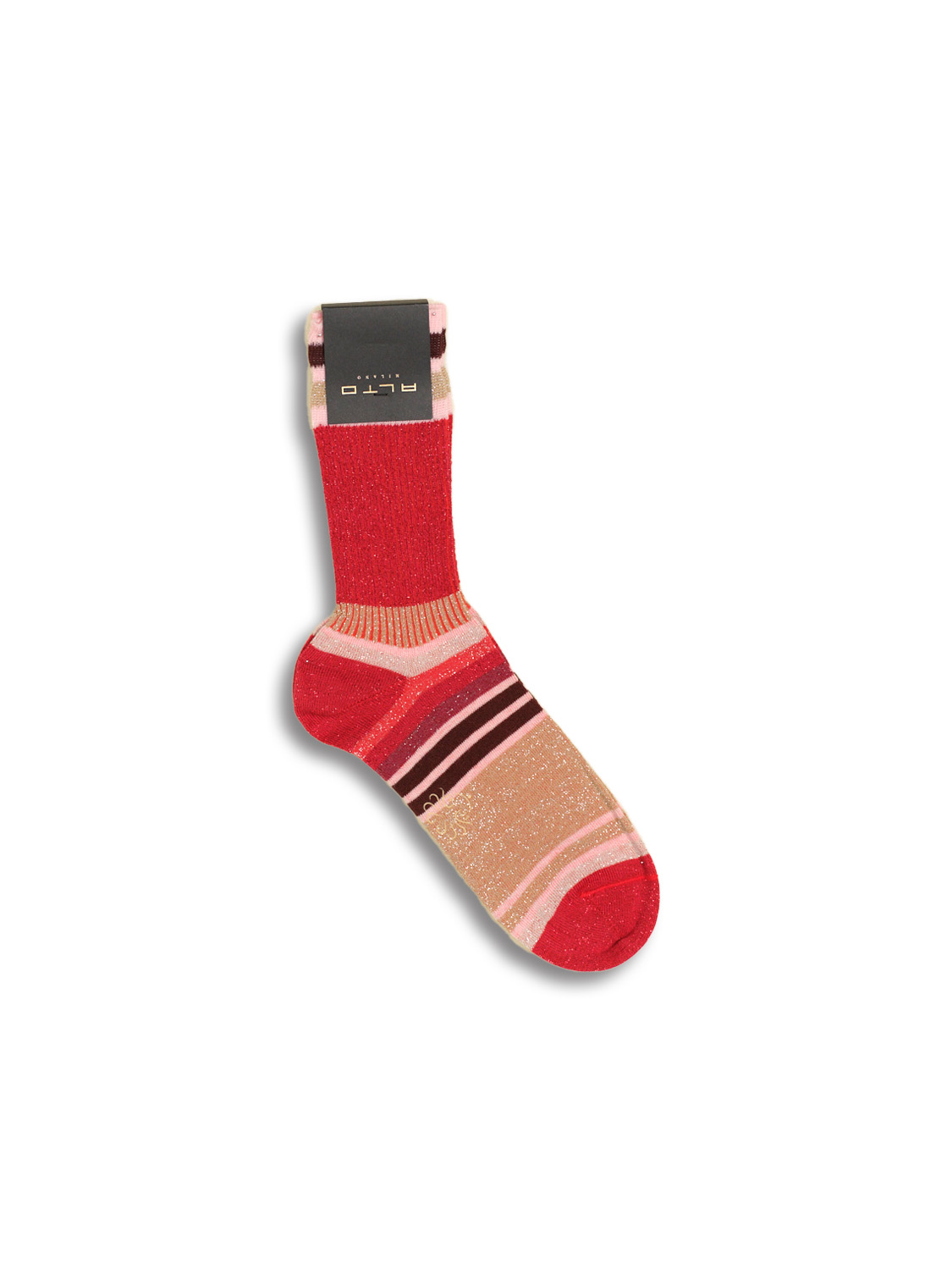 Alto Chapo Corto - Striped socks with glitter threads  red One Size