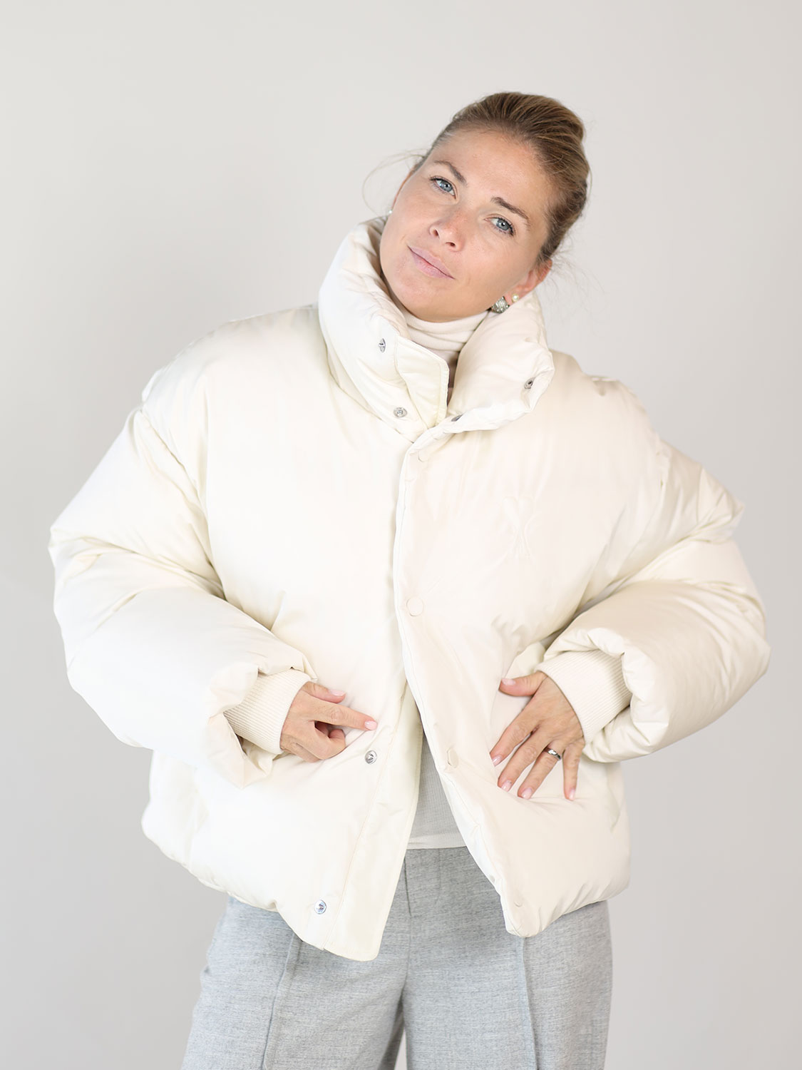 Ami Paris  Puffer jacket with high collar khaki XS