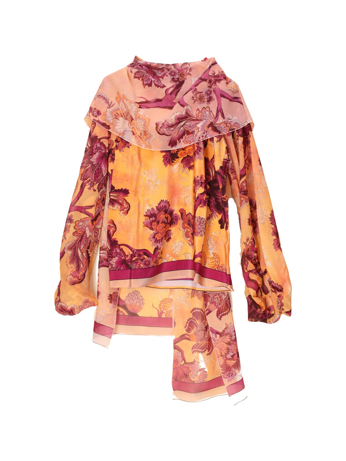 Silk blouse with floral design and layered effects 