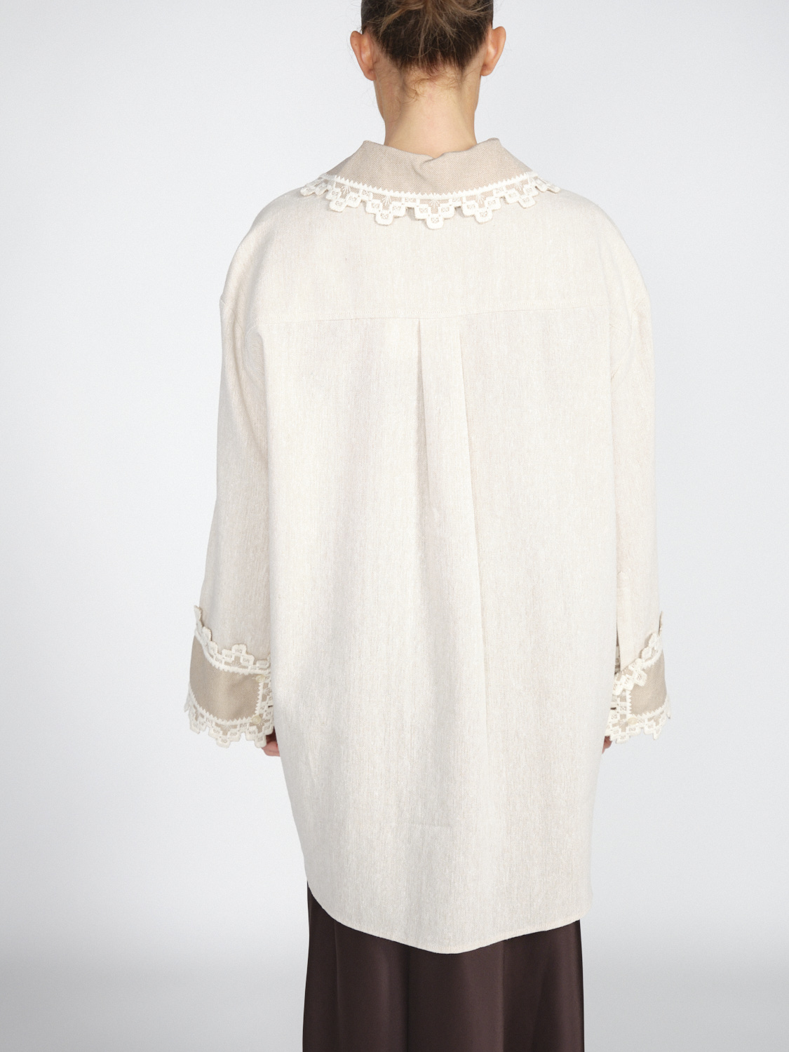 By Malene Birger Oversized cotton blend blouse with graphic embroidery  beige 38