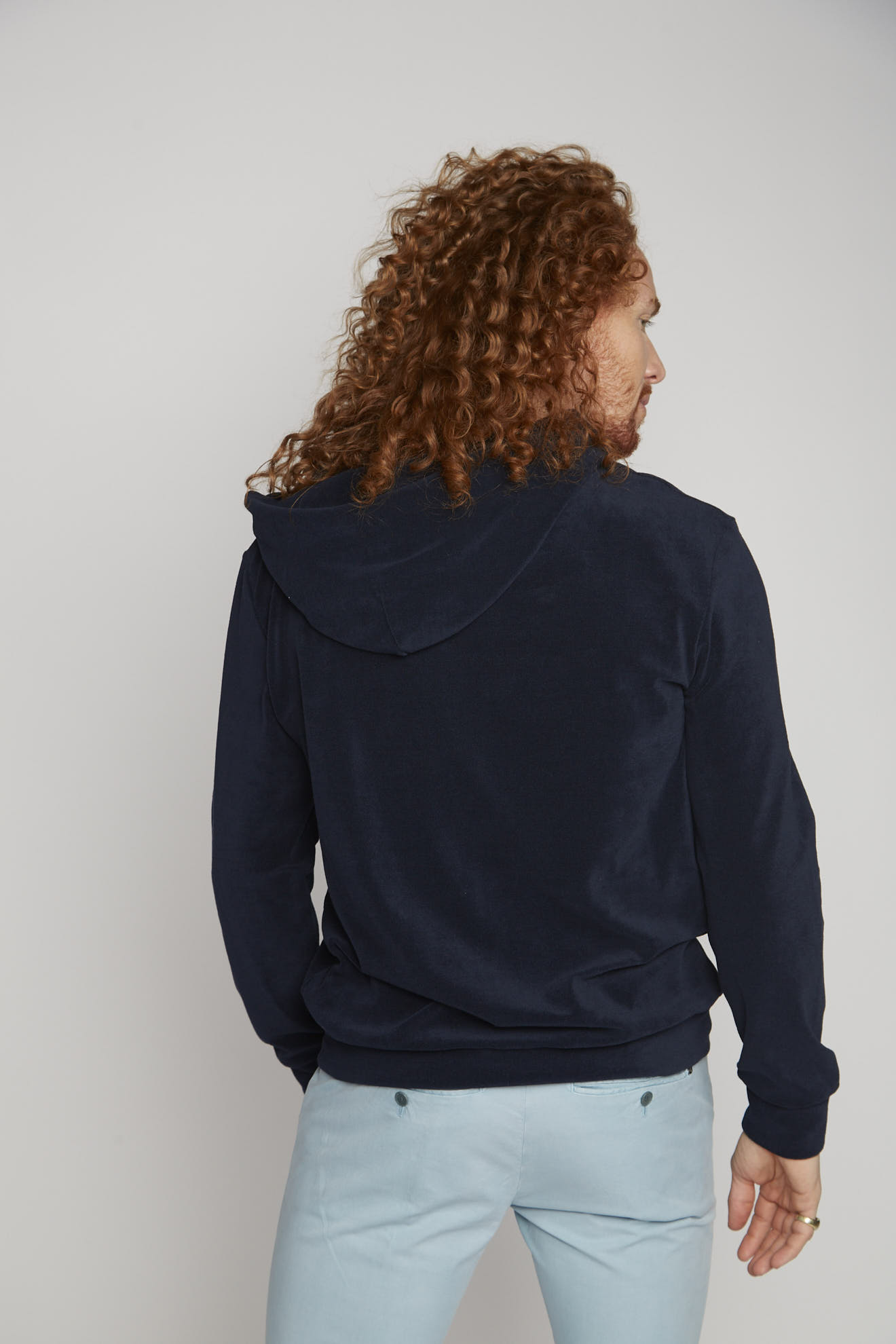 dondup sweater blue plain cashmere model back