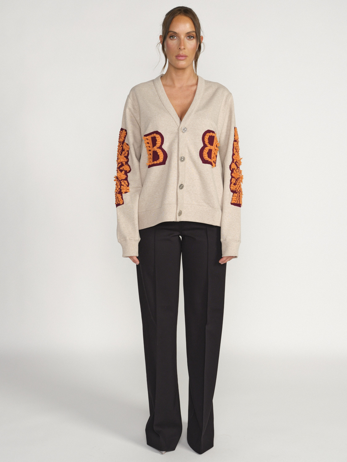 Barrie Barrie - Thistle Logo Cardigan Beige with orange applications   black S