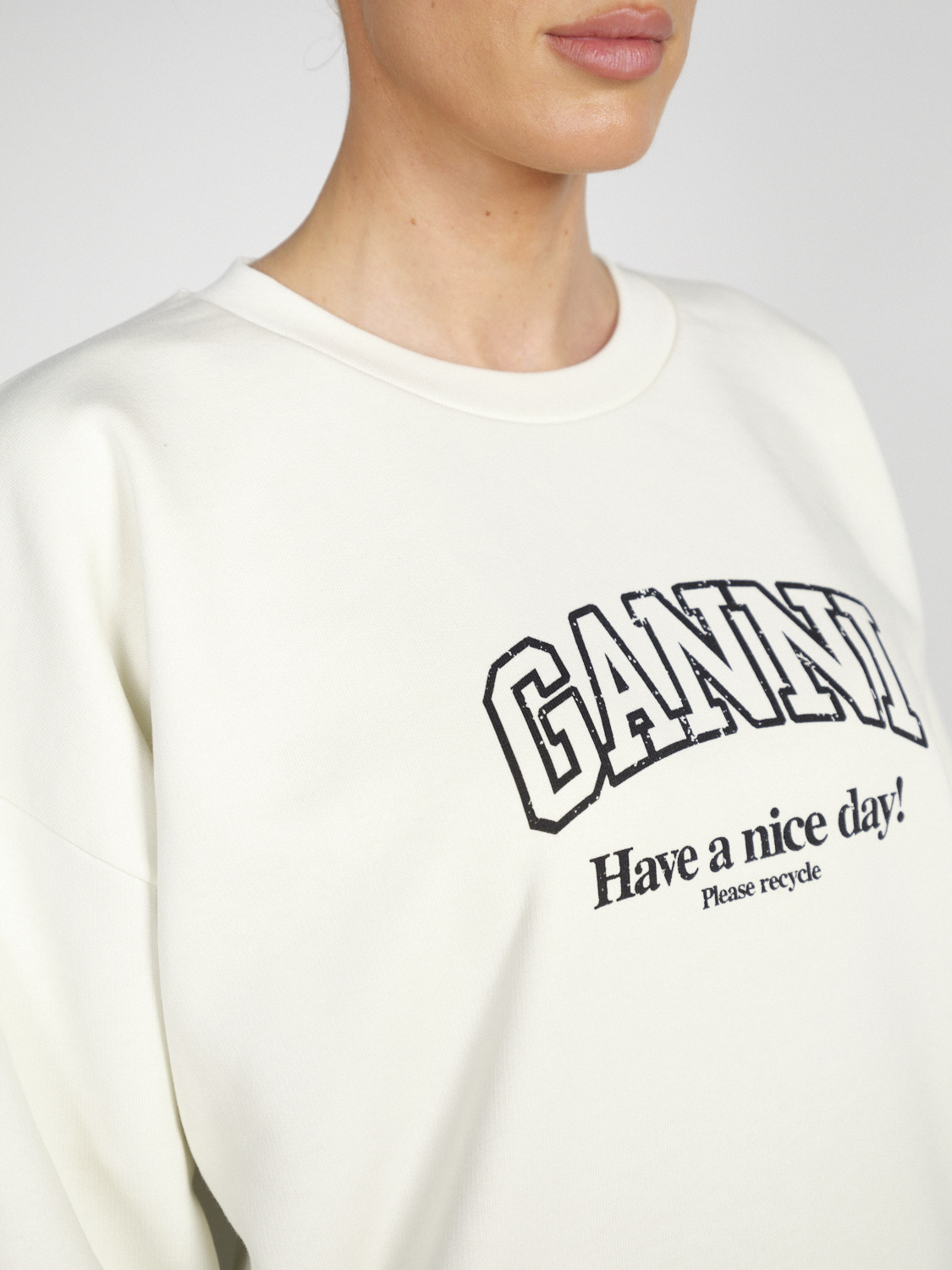 Ganni Cotton sweatshirt with a logo detail  creme S/M