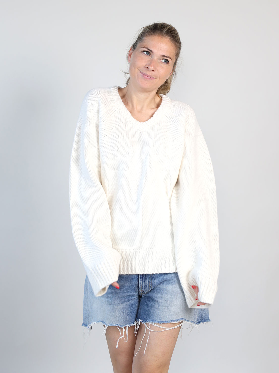 Lisa Yang Oia – Pullover aus Cashmere mit V-Ausschnitt  weiß XS/S