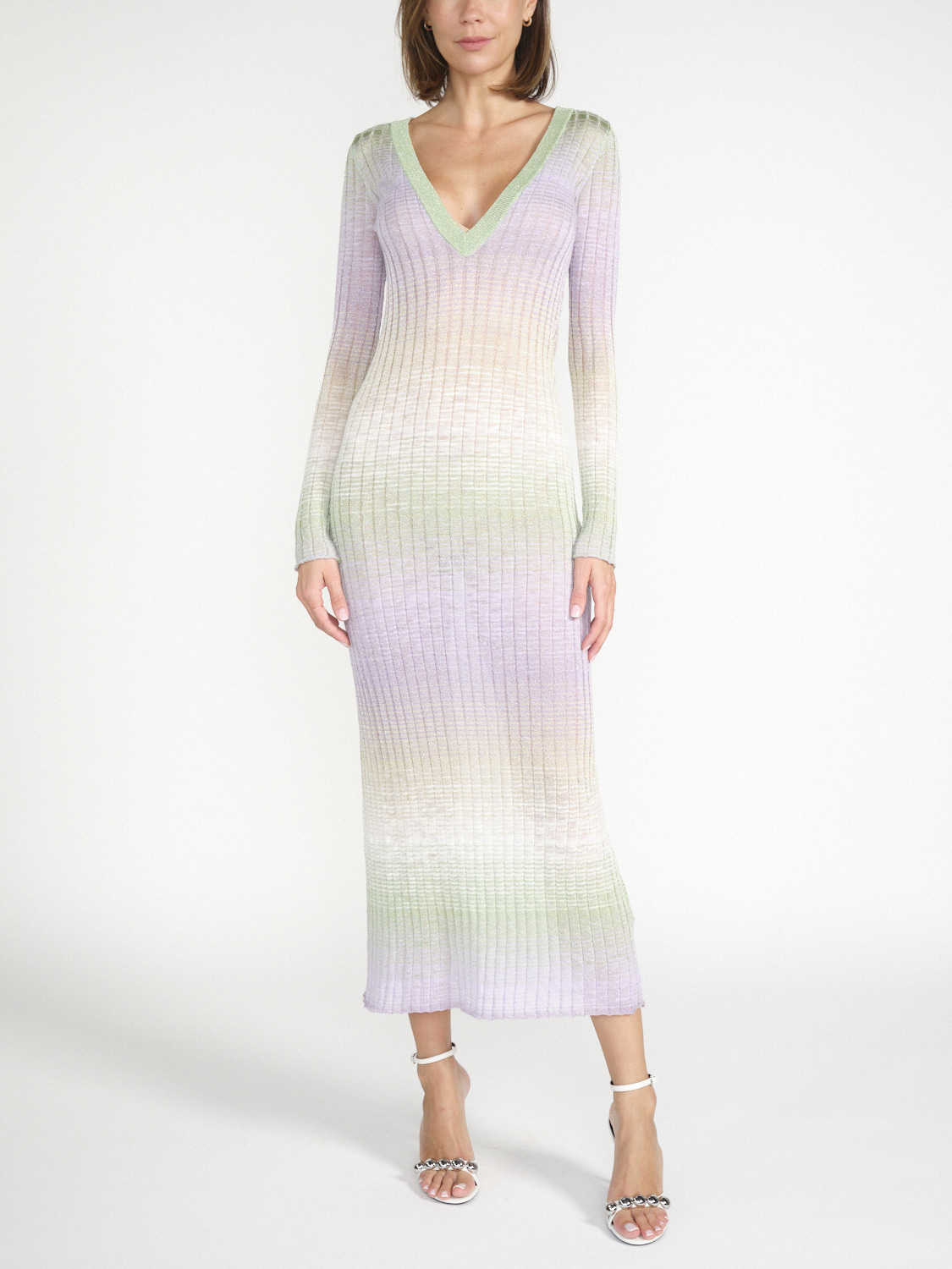 Roberto Collina Riga – Maxi-Strick-Kleid mit Lurex-Details mehrfarbig L