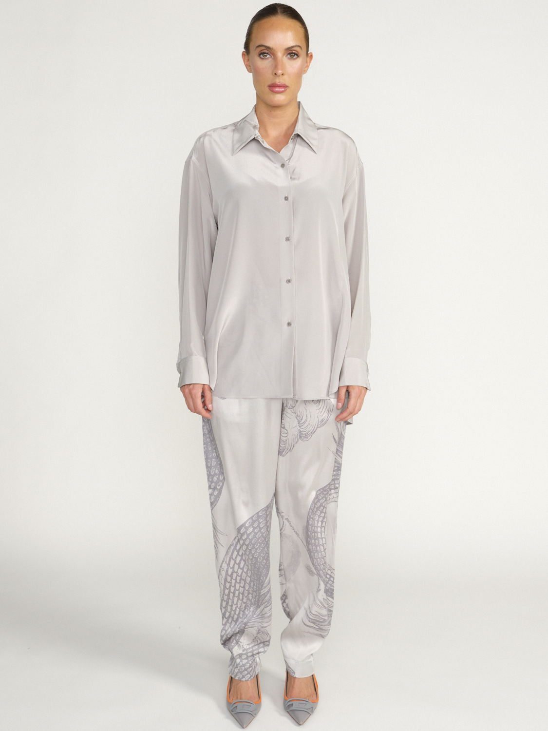 Nili Lotan Julien Camisa de Seda - Blusa de seda holgada gris S