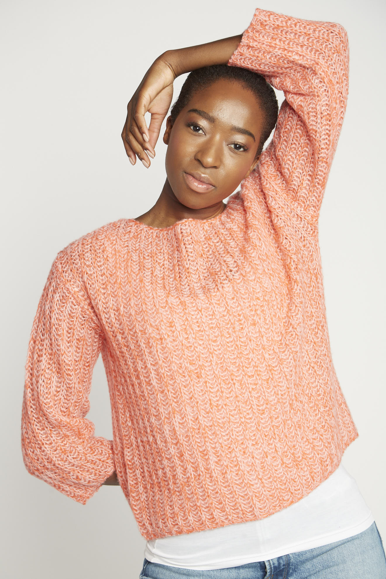 luren pulli orange einfarbig model frontalansicht