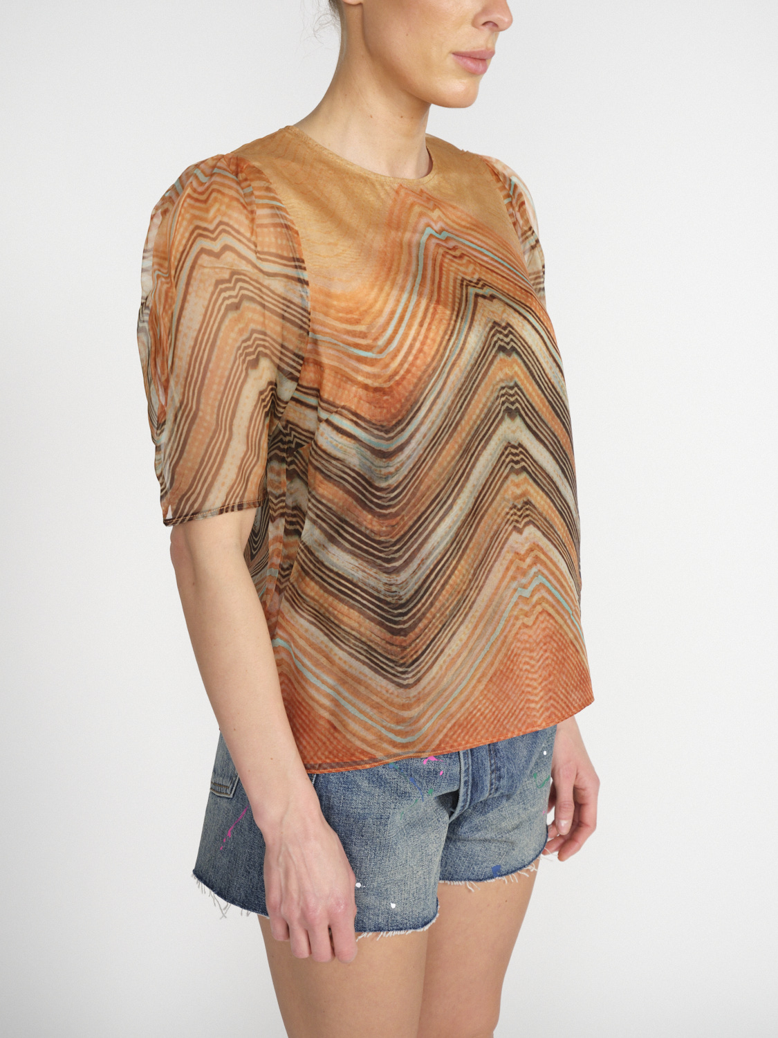 Ulla Johnson Lana – Seiden-Crêpe Bluse mit graphischem Design orange 34 Ulla Johnson Lana – Seiden-Crêpe Bluse mit graphischem Design orange 34
