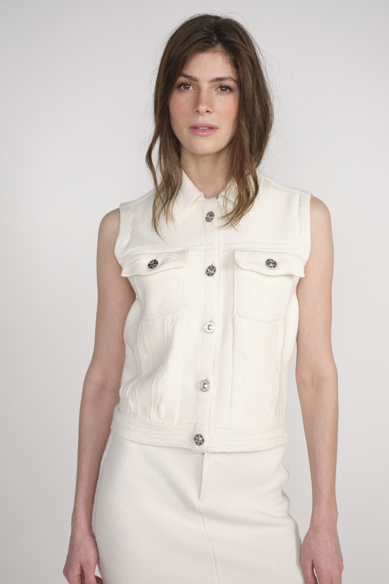 Barrie Denim Cashmere and Cotton Vest – Weste aus Cashmere weiß M