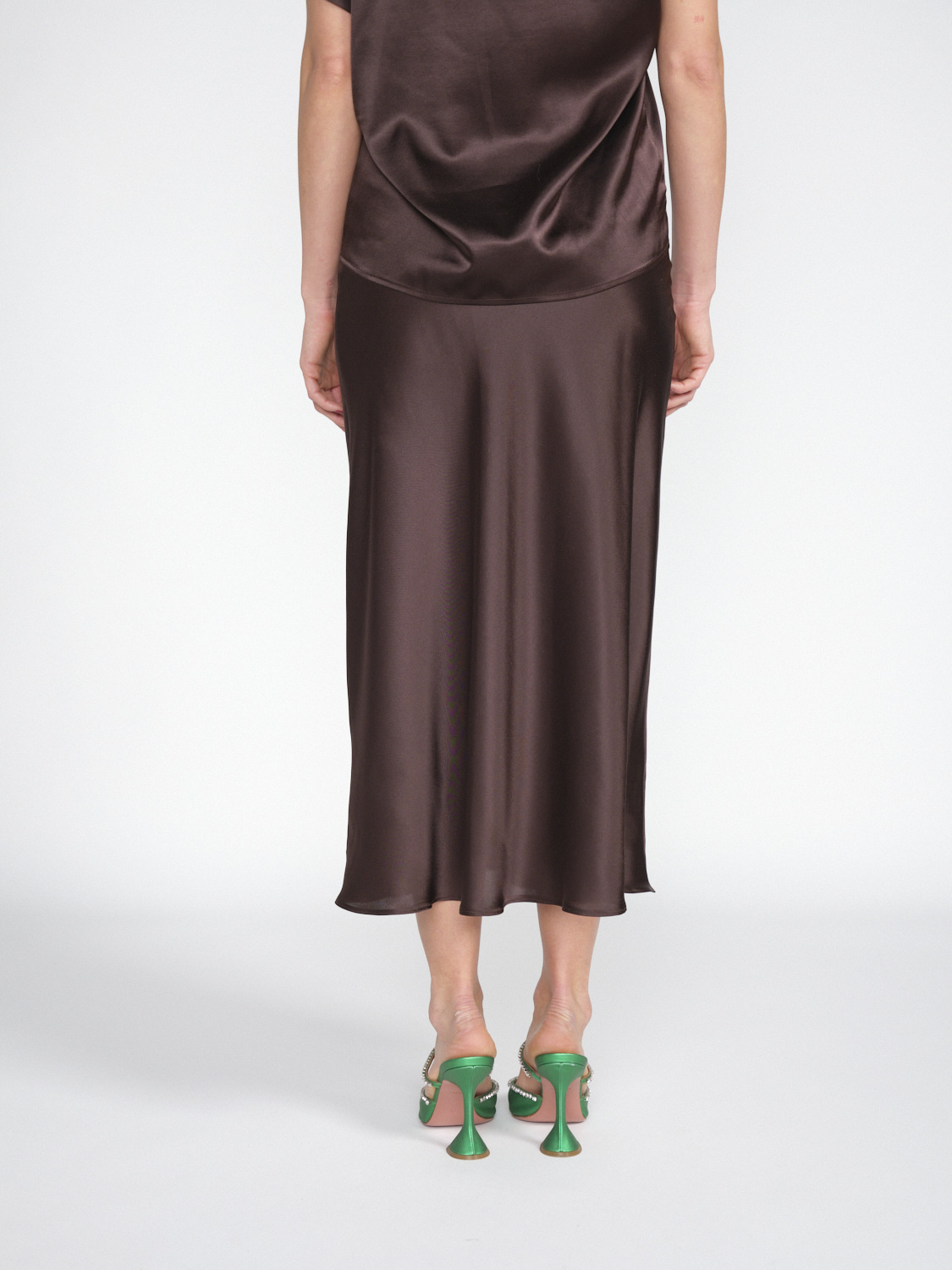 SIYU Lisos Seda - Featherlight satin midi skirt  brown 34