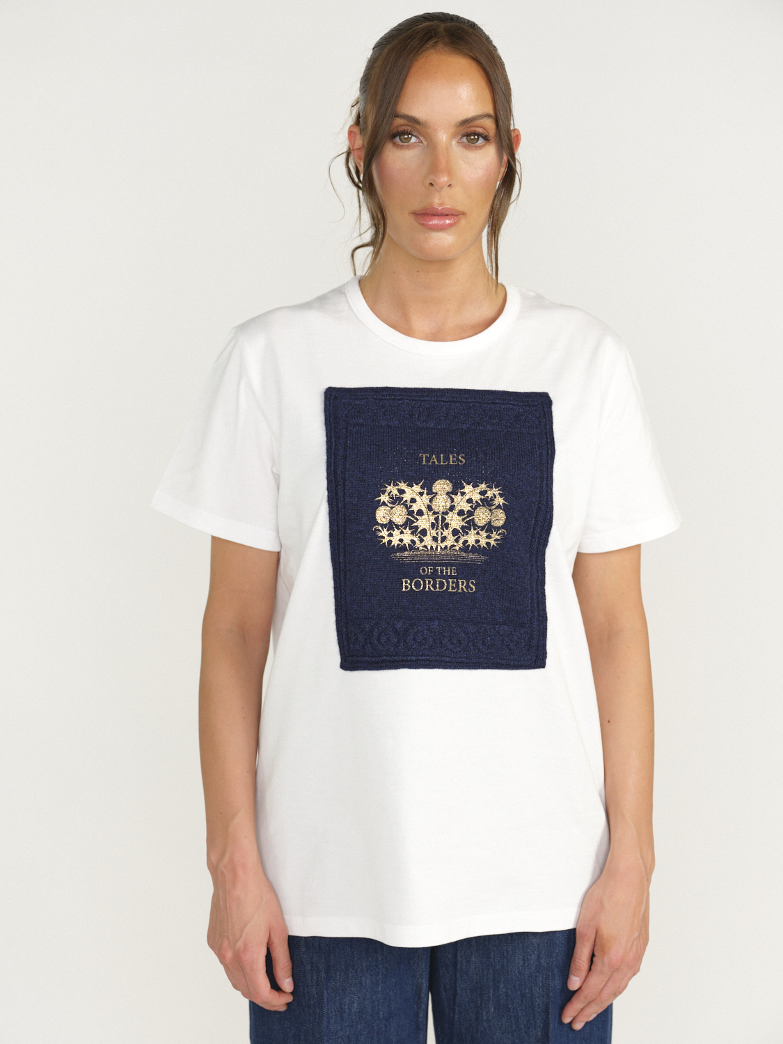 Barrie Barrie – Book Cover - Baumwoll T – Shirt mit Aufnäher   blau XS