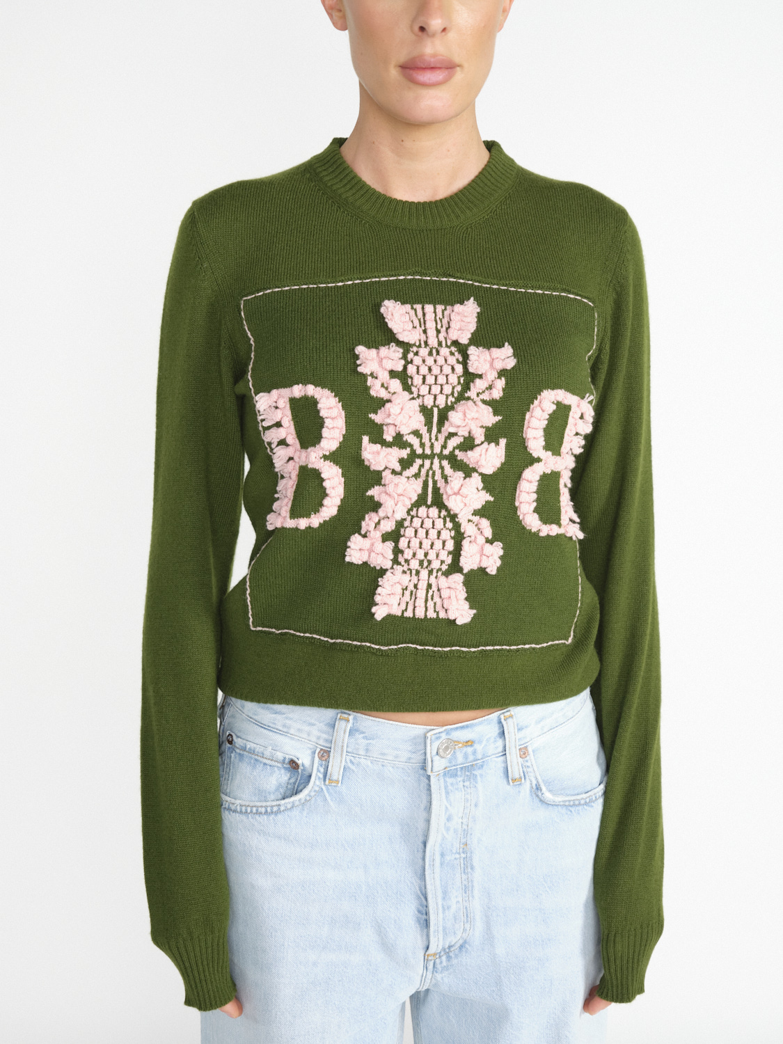 Barrie Sweater with Barrie Logo Cashmere Patch – Pullover aus Baumwolle mit Cashmerelogo grün M