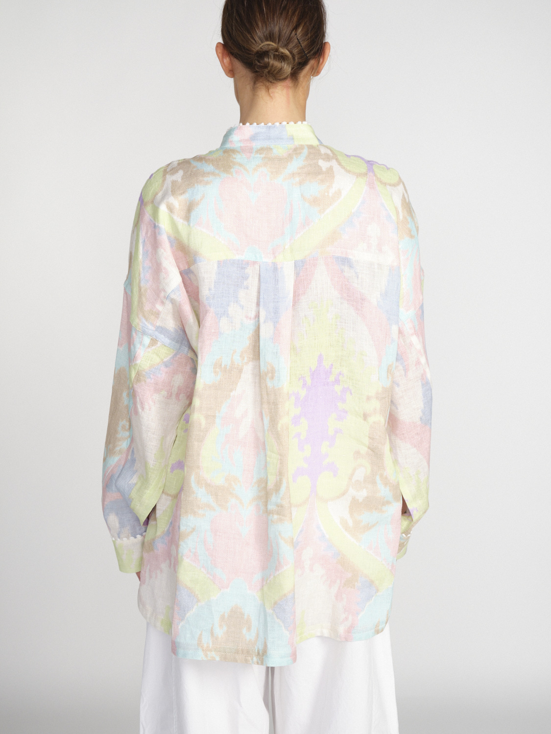 Bazar Deluxe Long linen blouse with pastel-colored pattern  multi 34