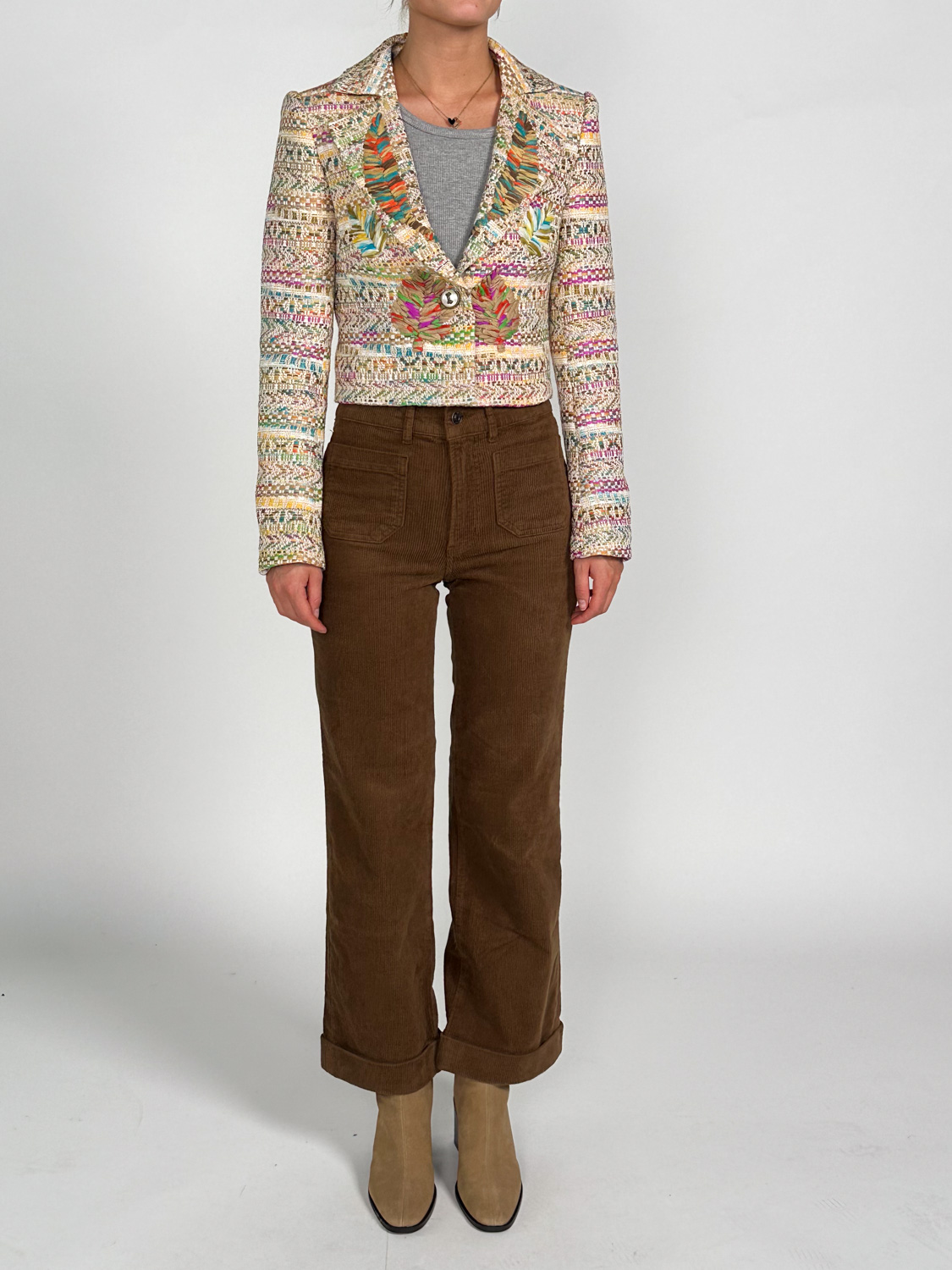 Maison Common Short tweed blazer with multicolored pattern  36 mehrfarbig