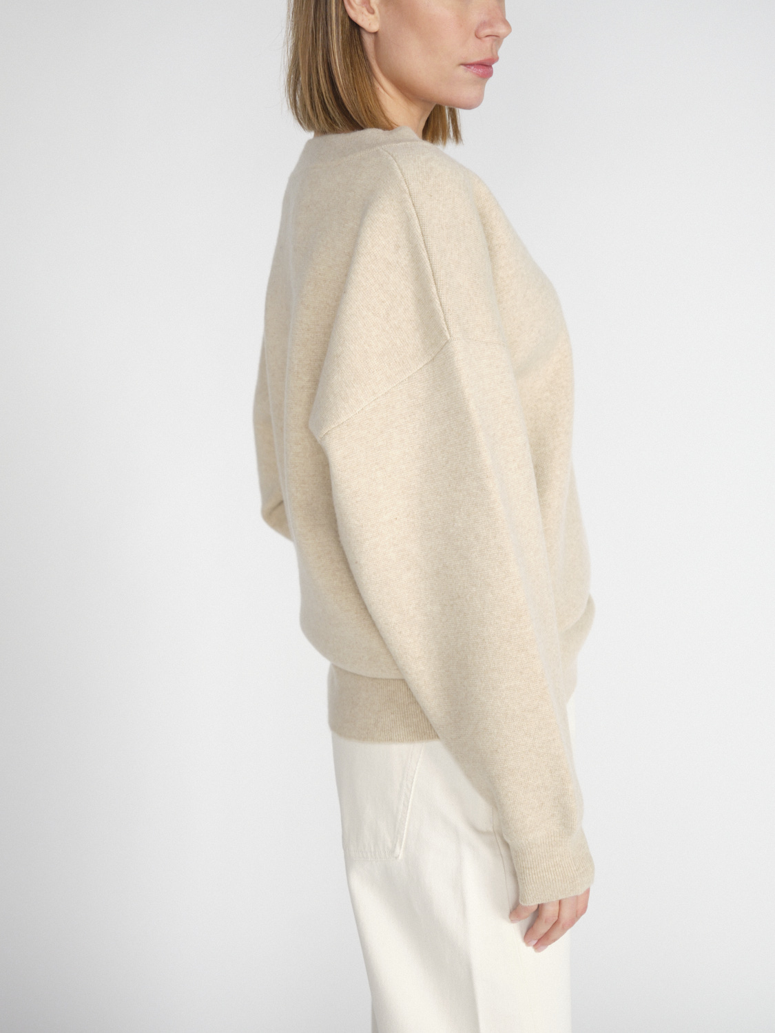 Extreme Cashmere N° 316 Lana - Jersey de cachemira con cuello de pico y doble faz  beige Talla única