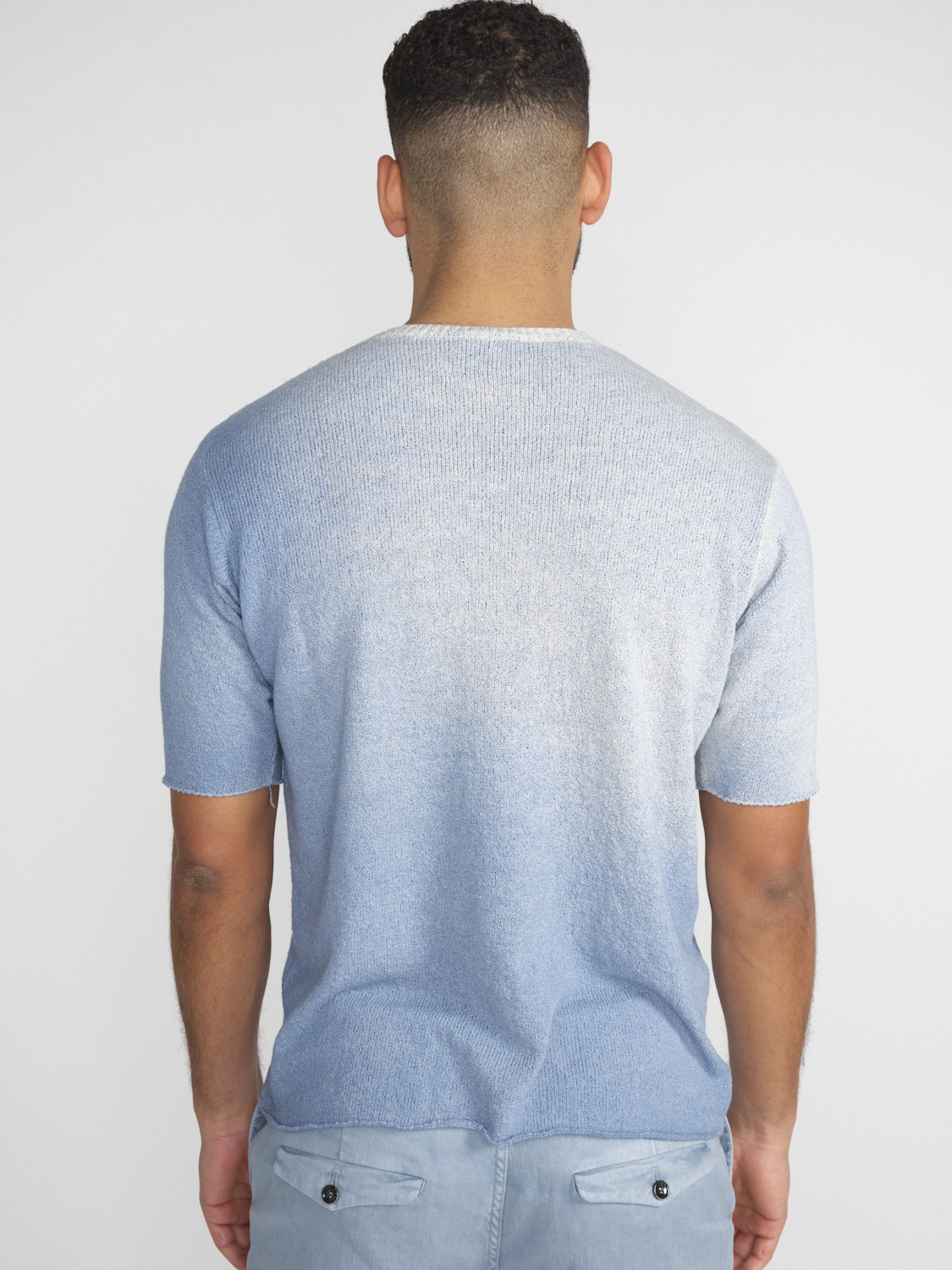 Avant Toi Short sleeve knitted sweater with color gradient  blue XL