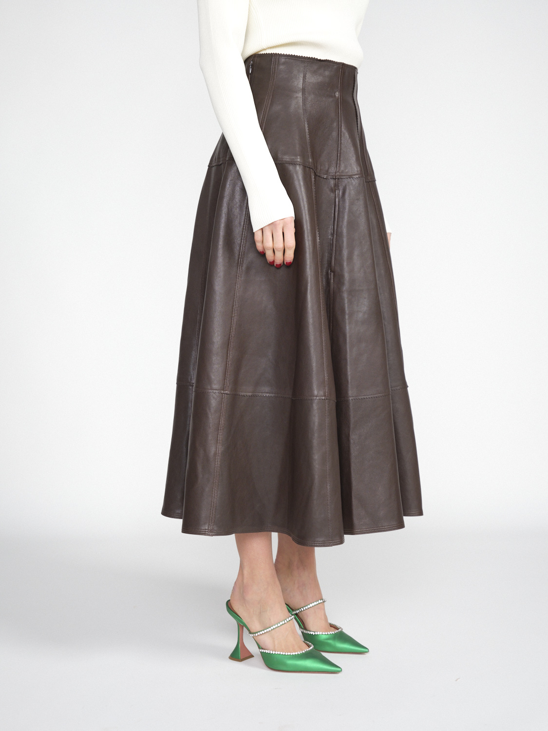 Ulla Johnson Francesca – Swinging midi skirt in lamb leather  brown 34